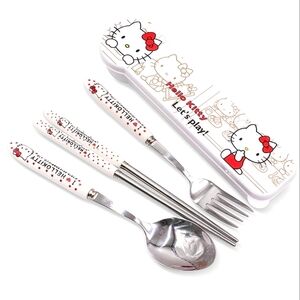 Sanrio Hello Kitty 5pc. Travel Utensil Set Stainless Steel Polka Dot Red White